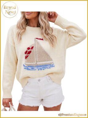 Womens Fish Graphic Sweaters Lightweight Knit Crewneck Pullover